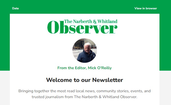 Narberth & Whitland Observer newsletter sample