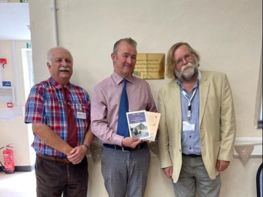 Simon Hart MP with Ludchurch Hall Committee chairman Anthony Evans and  vice chairman Richard Phillips.