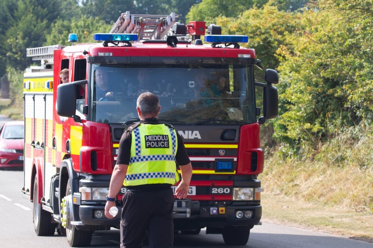 Fire Engine and police attending Waterston fire, Milford Haven