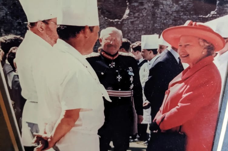 Geoff Greasley meets the Queen at the Bishops Palace in 1994