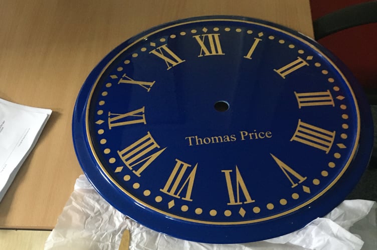 Clock dedicated to Tom Price, of Kilgetty