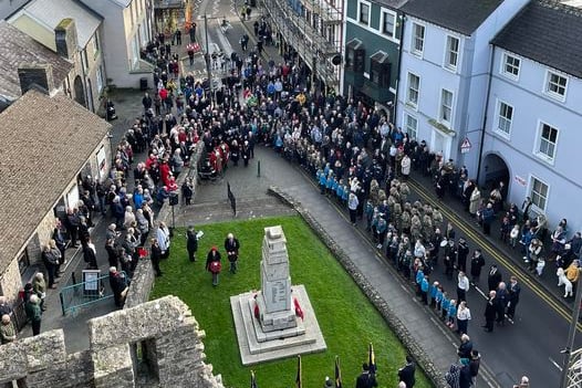 A view over the 2022 Remembrance ceremony at Pembroke from the Castle