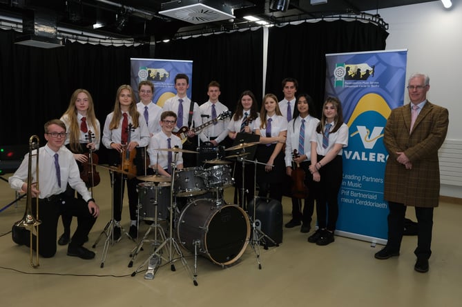 Pictured is the Haverfordwest High VC School Band which won the Open Instrumental Ensemble competition, with Stephen Thornton of Valero.