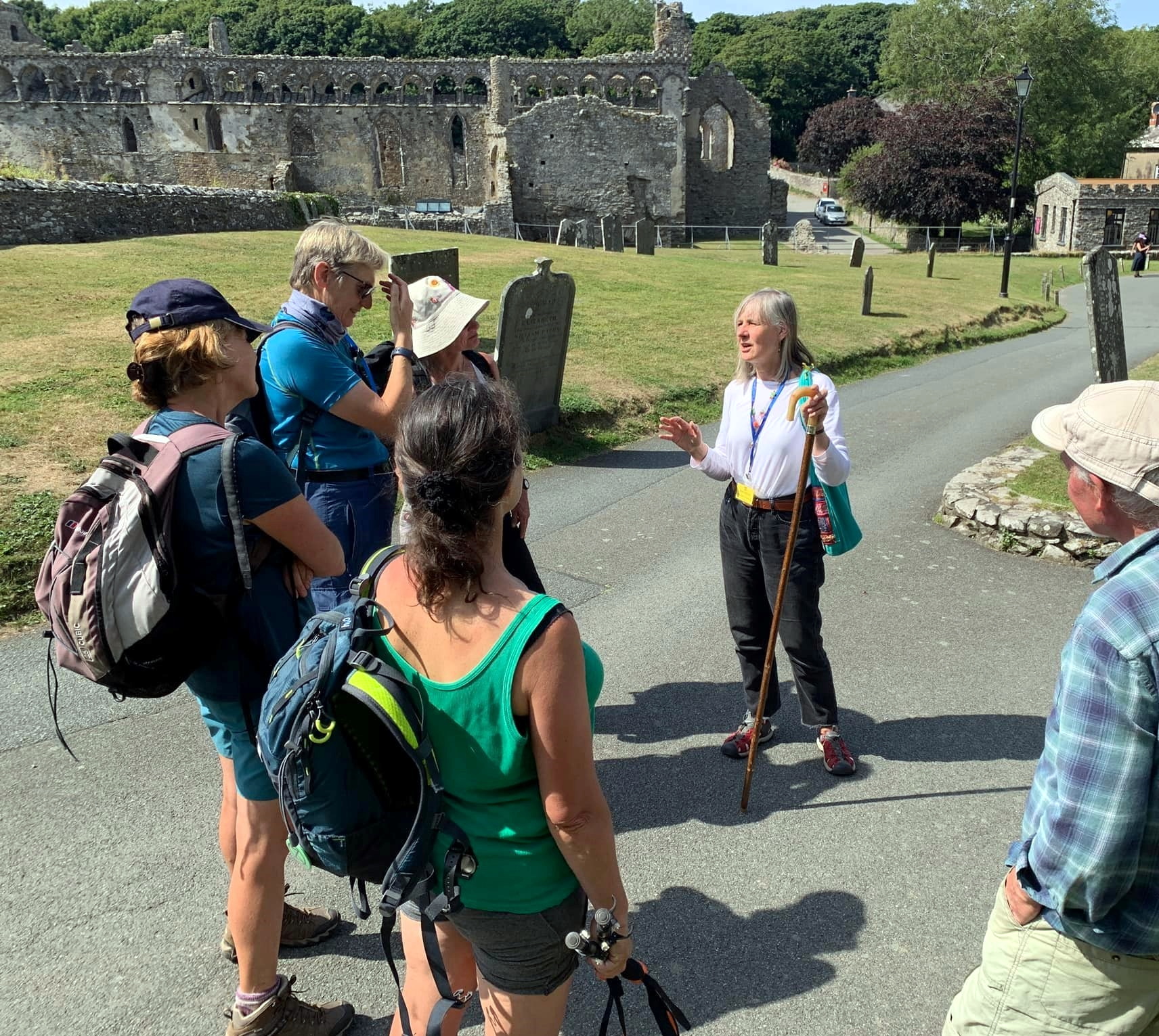 Journeying pilgrims, welcomed at St Davids Bishop’s Palace and Cathedral by Pilgrimage Officer Janet Ingram