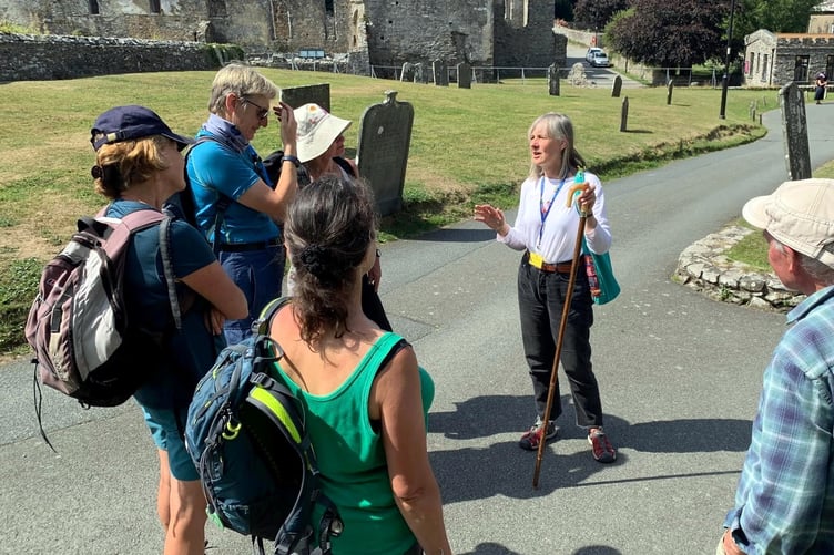 Journeying pilgrims, welcomed at St Davids Bishop’s Palace and Cathedral by Pilgrimage Officer Janet Ingram