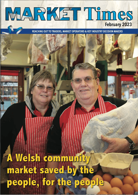 Front cover of Market Times, February 2023, featuring Chris and Ann Rees, Albert Rees Butchers, Carmarthen and Pembroke Dock