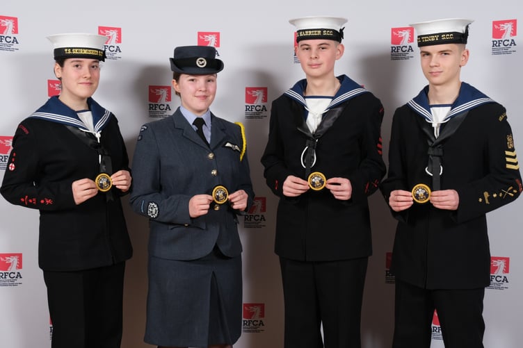 2023 L-Lt cadets: Leading Cadet Annis Henton, Staff Cadet Warrant Officer Charlie Edwards, Leading Cadet Ben Power and Petty Officer Cadet Luke Coburn (L-R)