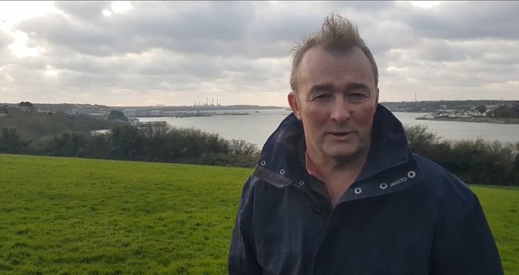 Simon Hart MP with the Port of Milford Haven in the background