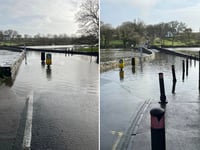 Bridge flooded at Carew