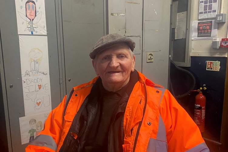 Cleaner 80-year-old Gwyn Thomas at Carmarthen railway station