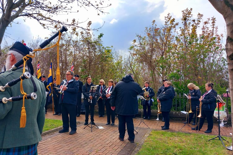 Piper and band at the Anzac Memorial Service, Milford Haven