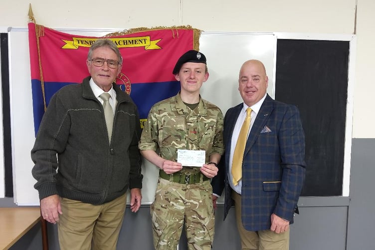 Tenby Lodge Charity Steward Steve Thurgood, Lance Corporal Matthew Hughes and Tenby Lodge Master David Marshall.