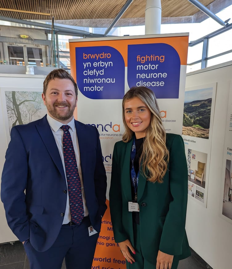 Samuel Kurtz MS is pictured with Millie Jenkins of the Motor Neurone Disease Association