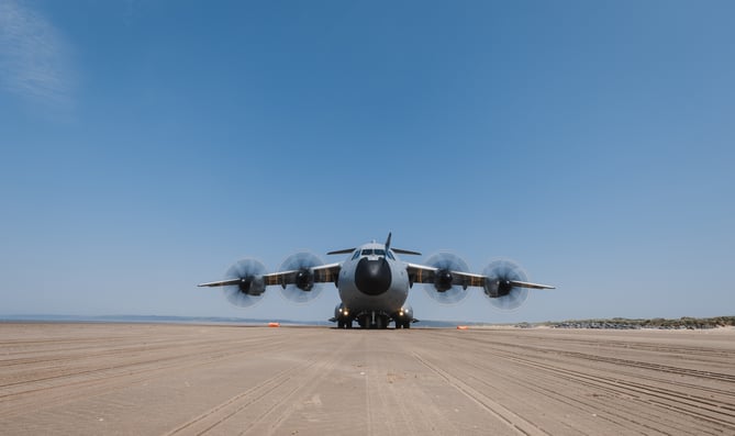 See SWNS story SWNAbeach. How's this for a day at the beach? Huge military transport planes have been spotted landing on Pembrey Sands in West Wales. The RAF Atlas A400Ms have been carrying out beach landing training at the coastal spot this week. They also practiced the insertion of so-called pathfinders, specialised soldiers dropped into place in order to set up and operate drop zones. Incredible pictures show the crews of the Brize Norton-based LXX and 30 Squadrons carrying out the objectives.