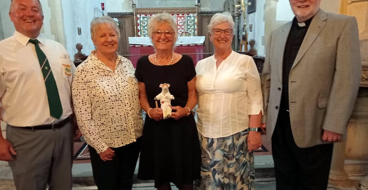 Cefin the Church Mouse takes centre stage at St AndrewÕs Church, Narberth with, left to right: Matthew John, Musical Director Juliet Rossiter, Sandra Weigel, Jacky Hole and the Rector, the Rev Martin Cox.