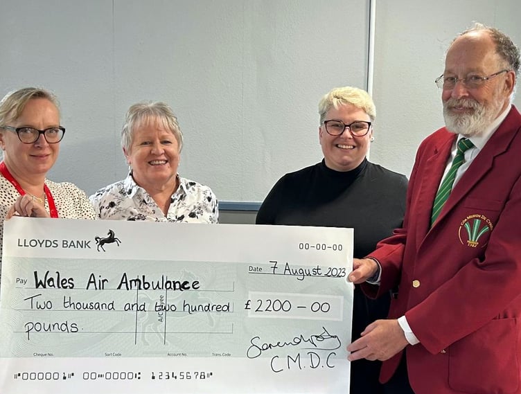 Pictured (from left to right) are Hannah Bartlett area representative for Wales Air Ambulance, Juliet Rossiter, Serendipity Chair Claire Dunbar and Paul Verallo, chairman of the local group of CMDC.