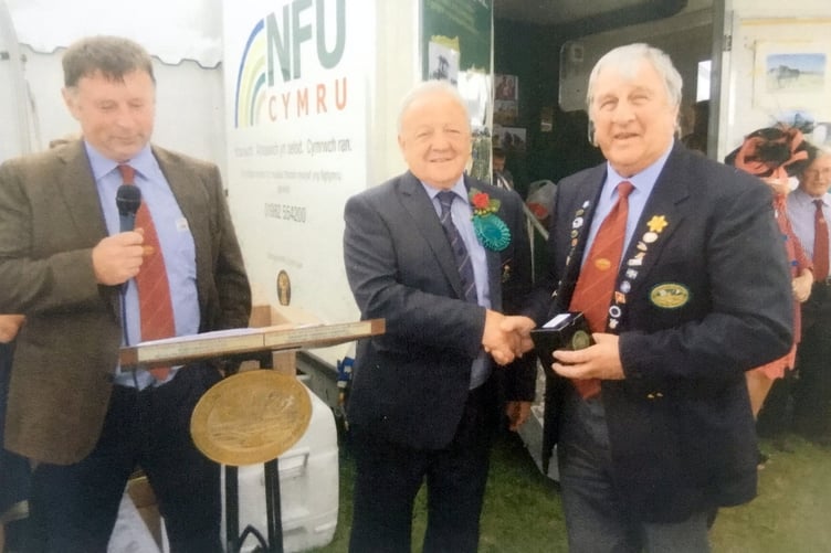Gordon Harries receiving the award at the Royal Welsh Show for representing Wales at the 6 Nations and European Championships