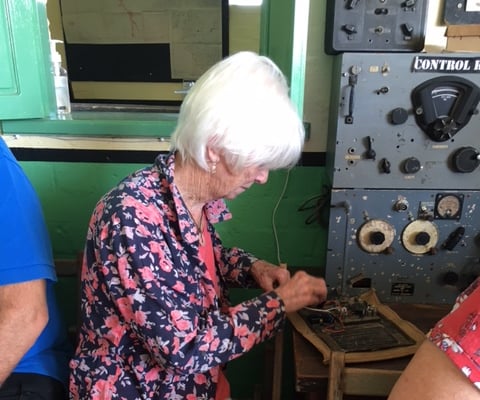 Trefoil Guild on a visit to Carew Control Tower - morse code