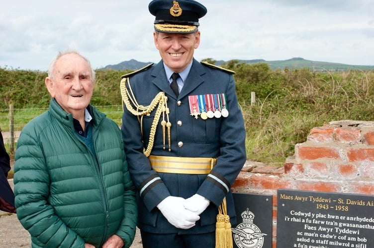 Air Commodore Adrian Williams with Mr Bryan John of Solva who worked at St Davids Airfield.