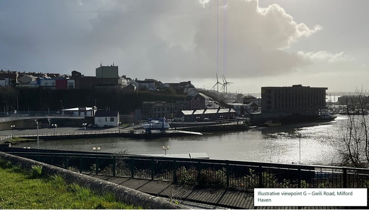 Visual illustration of what the proposed Dragon LNG site turbines are expected to look like: Gwili Road, Milford Haven