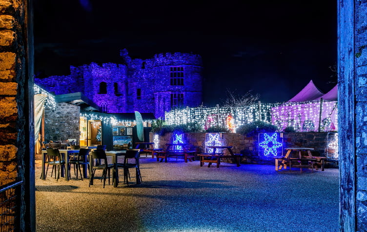 Carew Castle and Walled Garden illuminated for Christmas