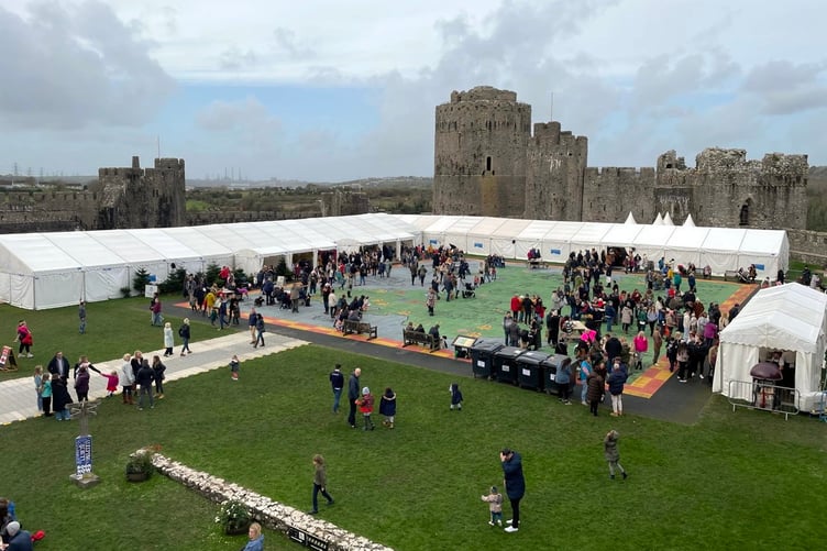 Christmas market marquees at Pembroke Castle