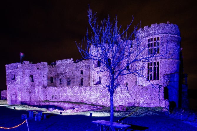 Carew Castle illuminated for Christmas