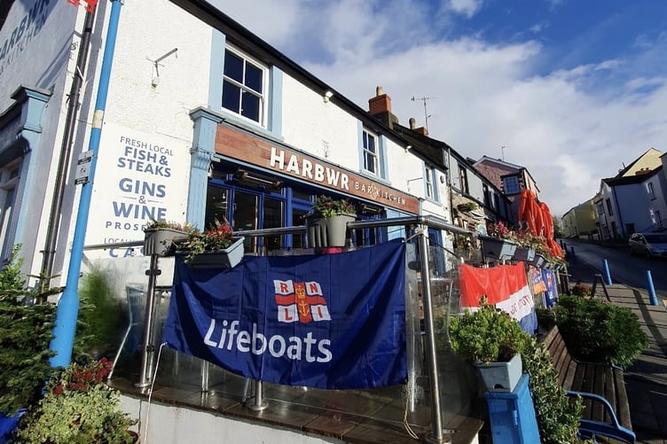 RNLI banner ready for the Saundersfoot Branch coffee morning fundraiser.