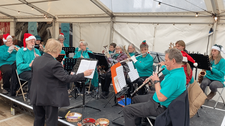 Castle Brass, Pembroke, playing in the marquee at the Pembroke Castle Christmas Market