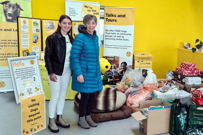 Bethan and Jayne Osborne with the donated items for Dogs Trust in Cardiff