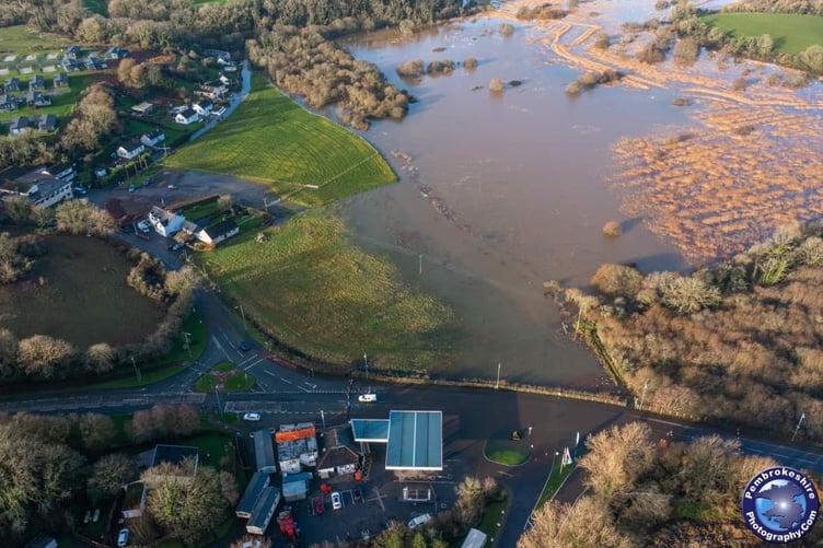 Flooding at Tenby on Tuesday as the river Ritec overflowed