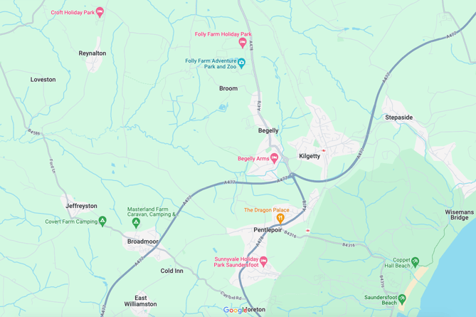 Map showing Reynalton, Pembrokeshire