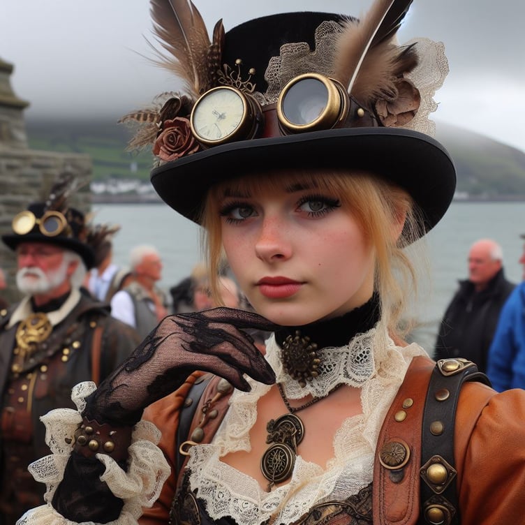 Bing AI - Steampunk costumes in small Welsh town