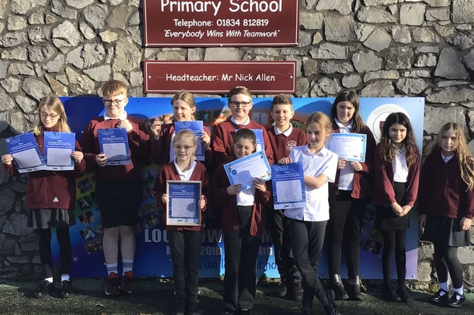 Saundersfoot Community Primary School students with their Valero Music Competition certificates
