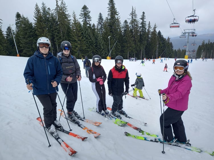 The younger element of the TSC Committee, Max, Tom, Harri, Lily, Emma, and Ben, enjoying a break in Borovets Ski Resort, Bulgaria, this week.