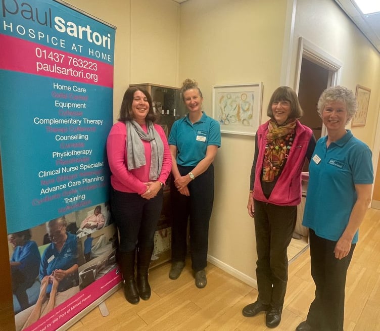 Judith Williams, Grant Development Officer at Paul Sartori with Katie Welsford, Complementary Therapist, artist Rosemary Graham, and Heather Green, Complementary Therapy Team Co-ordinator at Paul Sartori.