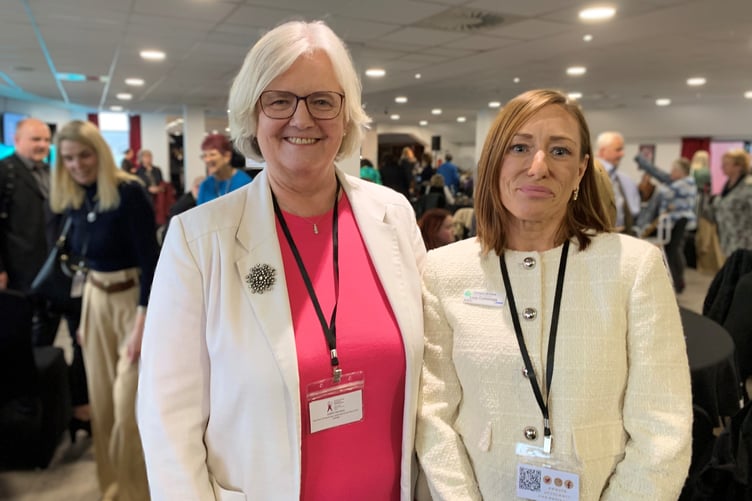 PLANED employee Lucy Cummings who won the award, with the Chair of Hywel Dda University Health Board, Judith Hardisty.