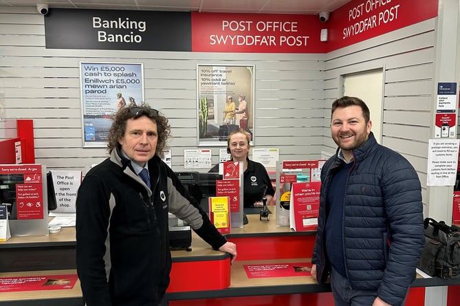 Vince and Fiona at Tenby Stores and Post Office with Samuel Kurtz MS.