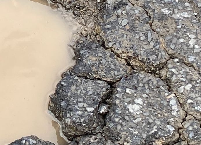 Pothole in Meyrick Street, Pembroke Dock, March 2024