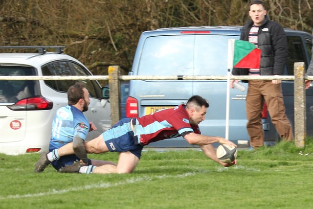 Lewys Gibby’s try for the Otters v Ystrad Rhondda