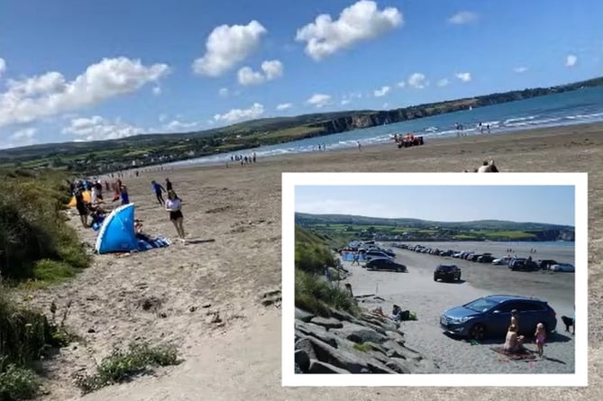 Car-free Traeth Mawr, Newport. Inset shows the same sands when cars were allowed to park there.