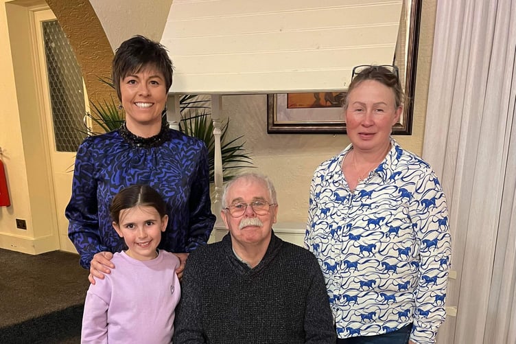 Raffle organiser Sarah Arthur with dad John Parry and daughter Magi Arthur with Branch DC Cath Nicholas