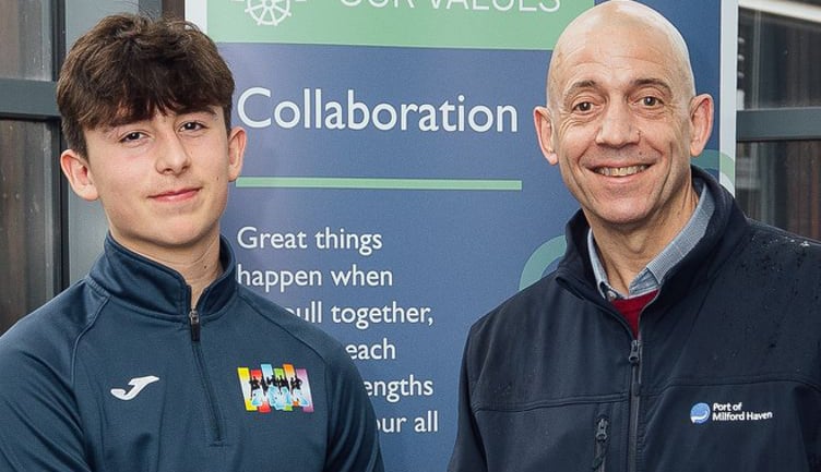 Lauren Williams, PR & Communications Officer at the Port of Milford Haven, Charlie Evans, Milford Youth Matters Ambassador, Tom Sawyer, Chief Executive of the Port of Milford Haven and Dayle Gibby, Milford Youth Matters Co-Ordinator.