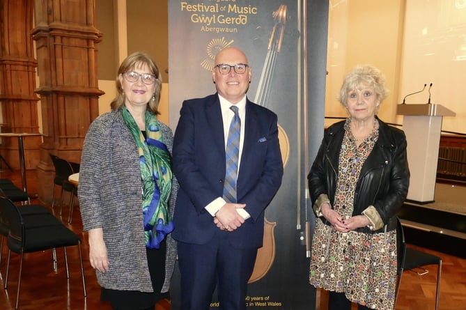 Pictured at the launch of Fishguard Festival of Music in the Senedd are Arts Council of Wales chair Maggie Russell, Paul Davies MS, and artistic director Gillian Green MBE. The three week festival, staged at venues across Pembrokeshire during July, includes a concert by the Welsh National Opera Orchestra.