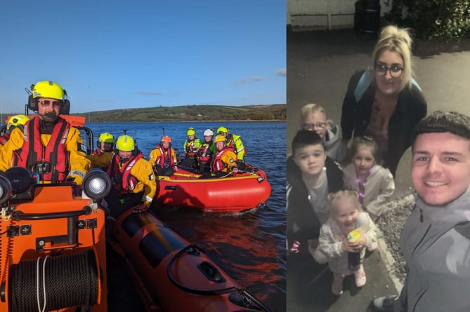 The Ferryside Lifeboat Team at a recent training day / Josh and his family
