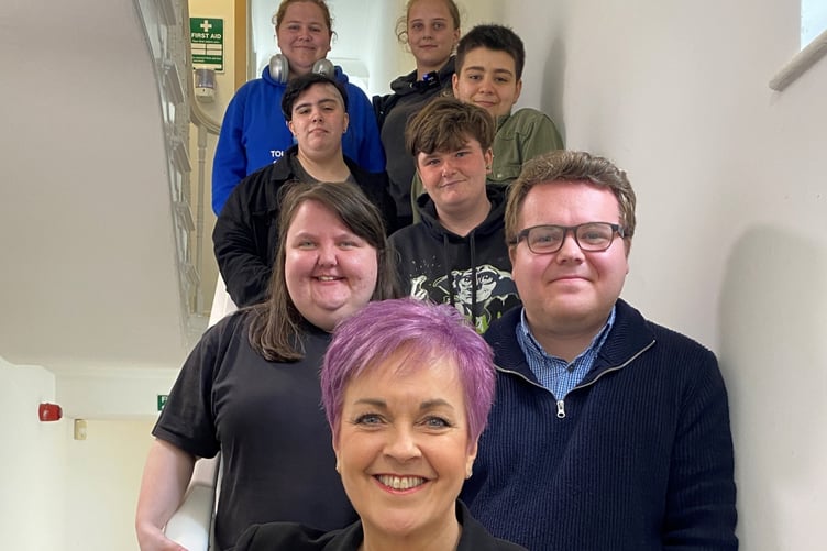 Minister for Social Care Dawn Bowden with care-experienced young people at an event hosted by the charity Voices from Care Cymru