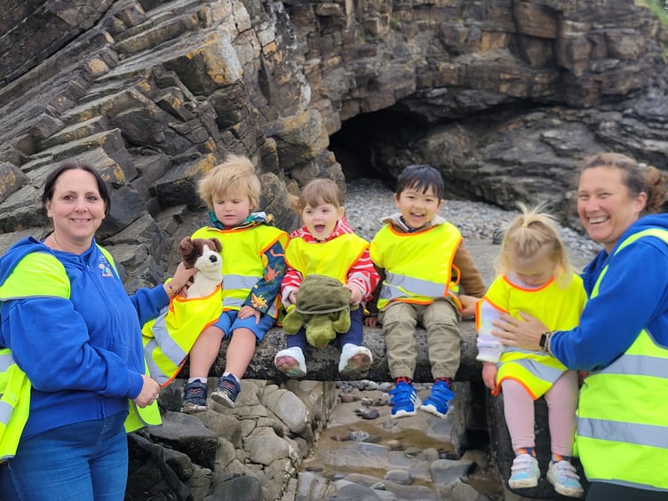 Children of Saundersfoot Playgroup at mid point of their sponsored toddle.