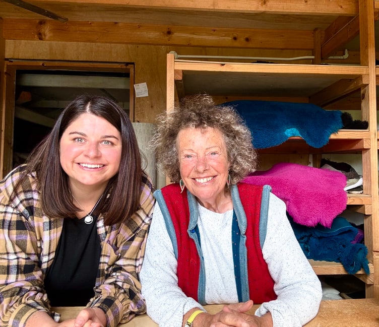 Susie Lincoln (right) is “thrilled and excited” to be handing Susie’s Sheepskin Boots over to Bethan Thomas (left).