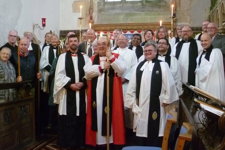 Pictured at the licensing ceremony at St Andrew’s Church are Bishop of St Davids the Rt Rev’d Dorrien Davies, Rev'd Robert Moore, Wardens of the Narberth Benefice and clergy of the Narberth and Tenby Local Ministry Area.
