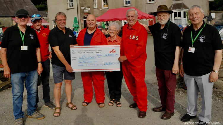 In the picture are Rhys Watkins, Regional Fundraiser Mike May, Steve Adams (Cresselly Arms), Anne and Les Jones, Patrick Jones and Noel Evans. Photo: Malcolm Richards.
